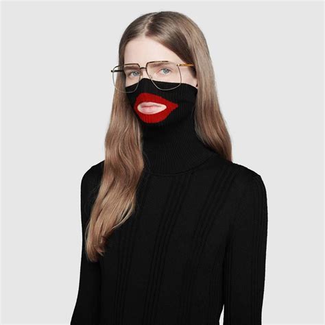 gucci lion face sweater|Gucci balaclava knit top.